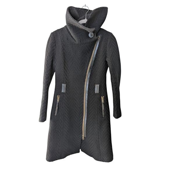 Mackage Virgin Wool Herringbone Black Knit Long Coat XS - Picture 1 of 10